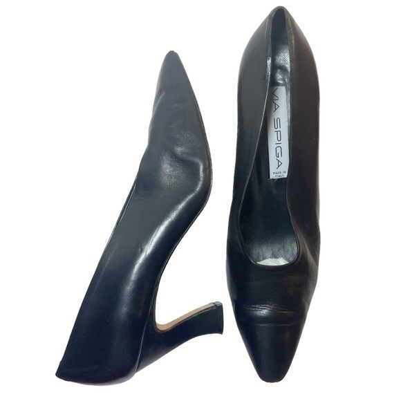Via Spiga Heels Vintage Black Leather Elongated Square Toe Pump Womens Size 11AA - Picture 2 of 16